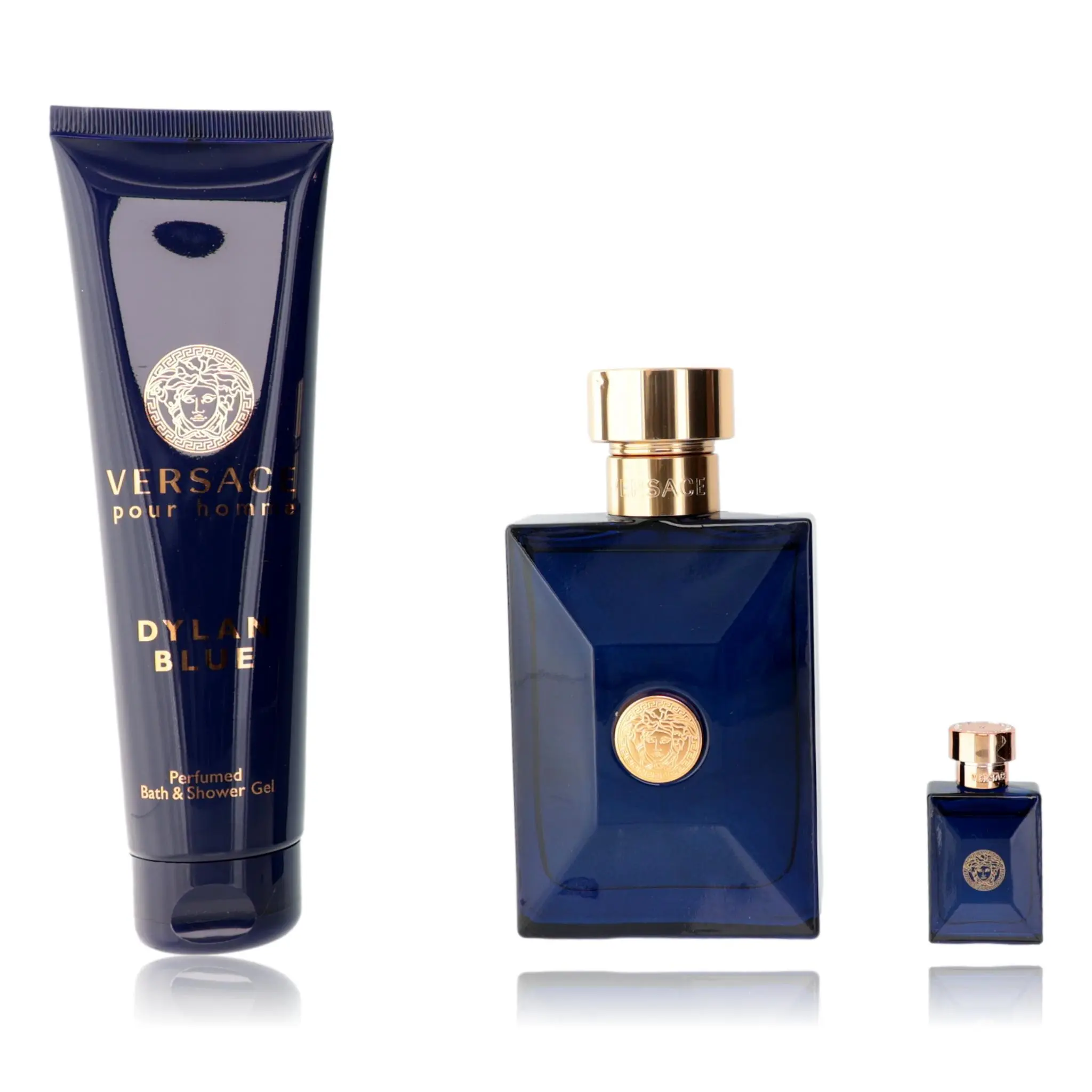 Dylan Blue by Versace for Men - 3 Pc Gift Set 3.4oz EDT Spray, 0.17oz EDT Splash (Mini), 5oz Bath and Shower Gel