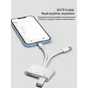 2PCS Type C + Lightning three-in-one converter, supports mouse, keyboard, USB flash drive, multi-function OTG converter, high-speed transmission, efficient