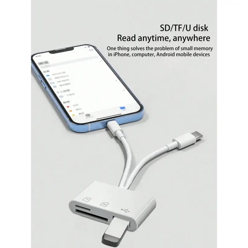 2PCS Type C + Lightning three-in-one converter, supports mouse, keyboard, USB flash drive, multi-function OTG converter, high-speed transmission, efficient, SD Card Reader USB OTG Adapter