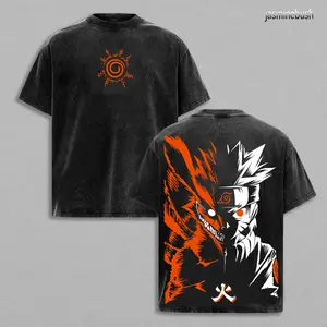 Retro Heavy Limited Naruto Nine Tails Ver3 - Naruto Anime Double Printed Vintage Washed Tee Unisex Oversize Anime Manga Washed Heavyweight Cotton T-shirt, Anime Lover