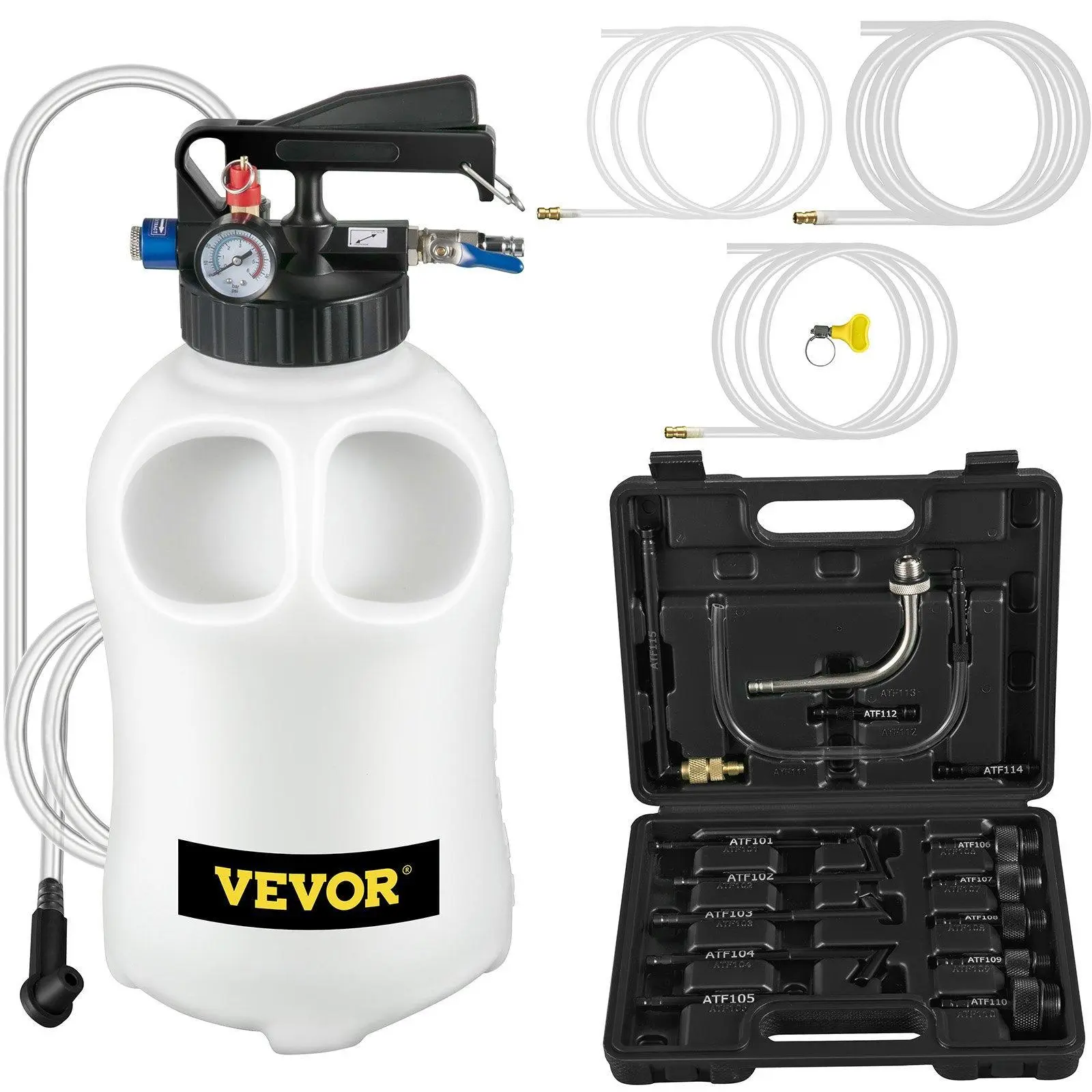 【Summerfinds】VEVOR Transmission Fluid Pump 2 Way Manual ATF Refill System Dispenser, Oil and Liquid Extractor 10 Liter Large Capacity, Automatic Transmission Fluid Pump Tool Set with 14 Pieces ATF Filler Adapters