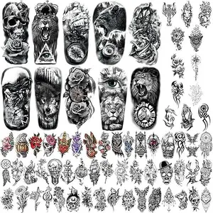 70sheets Waterproof Temporary Tattoo for Girls or Boys Kids 10sheets Larger Half Arm Wolf Tiger Lion Fake Tattoos for Men or Women And 60 sheets Tiny Flower Snake Bird Crown Tattoo Sticker