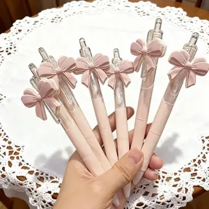 6pcs Elegant Pink Bow & Heart-Shaped Pen Set - Pastel Pink & Tip Refillable Ballpoint Pens with Bow & Heart Design, Durable Plastic Party Favors for Weddings, Birthday, Christmas, Valentine'S Day, New Year - Ideal Gift For Women, Princess Theme