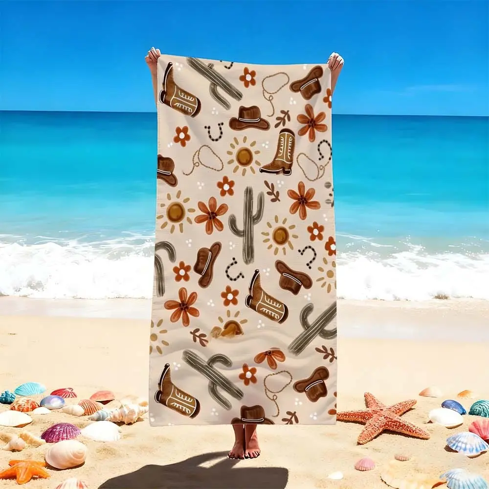 1 PC Beach Towel with Western Cowboy Print, Design Beach Towel, Perfect for Swimming and Sunbathing Quick-drying, water-absorbent, lightweight, anti-sand-sticking, can be used as a travel towel, suitable for swimming pools, spas, leisure, camping, picnics