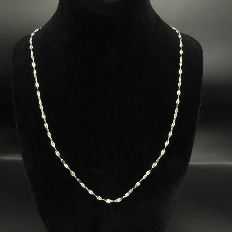 Elegant 18” 925 Sterling Silver Valentino Chain Necklace with Delicate Beads for Women's Fashion Accessory