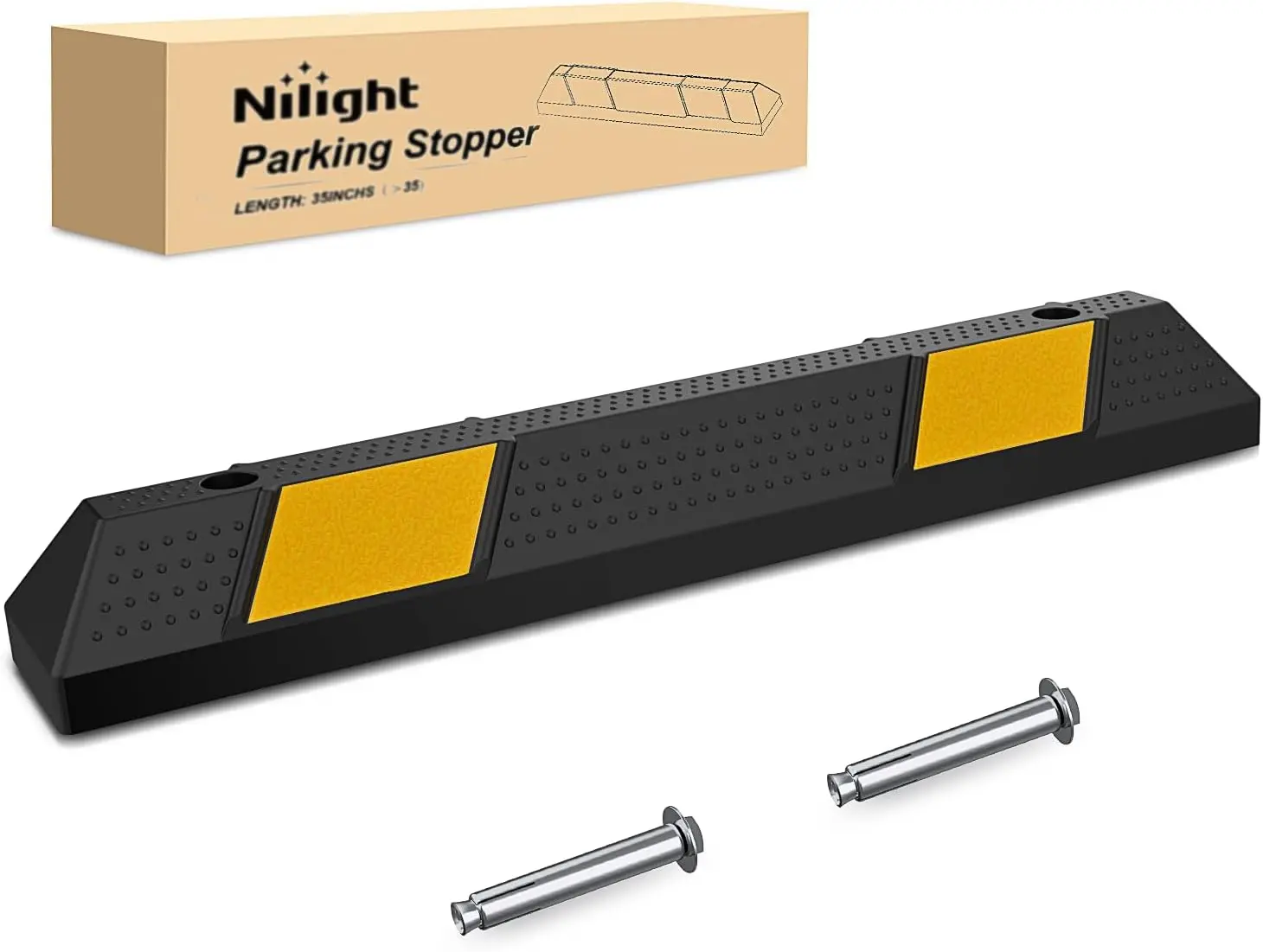 Nilight Safety Reflective Strip Heavy-Duty Industrial Rubber Parking Curb - 35.7x5.9x3.9in Bolted Wheel Stopper for Garages, Driveways, Commercial Areas