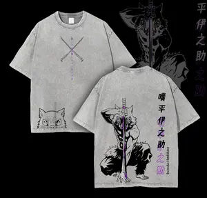Demon Slayer Infinity Castle Tee – Inosuke Hashibira, Vintage Washed Shirt, Oversized Anime Graphic T-Shirt, Unisex Streetwear, Gift for Anime Fans, Samurai Manga Merch