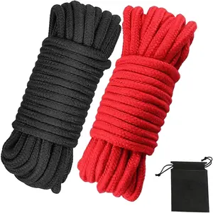 Soft Cotton Rope 32 feet/10m 8mm Thick Soft Long Tying Rope Black Red with Storage Bag