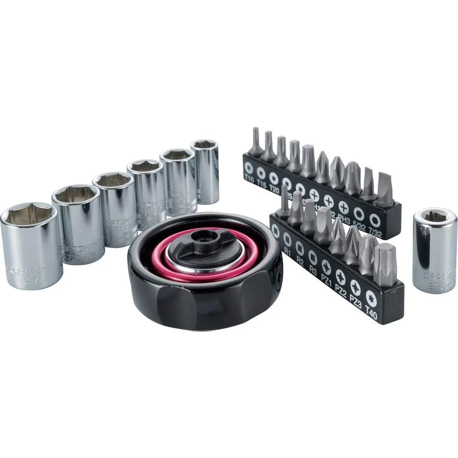 CRAFTSMAN Ratchet & Socket Sets, 26-Piece 1/4-Inch Drive Palm Ratchet Set with SAE/Metric Metal Sockets, Metric Bits, Fasteners, Increased Tight-Space Access, Mobility and Durability (CMMT12004), Fasteners For Cars, Increased Access In Tight Spaces