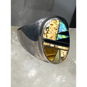 Turquoise ring jasper lab opal  band size 10.25 southwest sterling silver women men