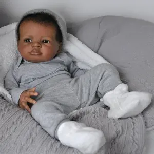 DRIMSY Realistic Reborn Baby Dolls Black Boy 20 Inch African American Newborn Boy Doll Lifelike Weighted Soft Body Christmas Birthday Gift for Kids Age 3+