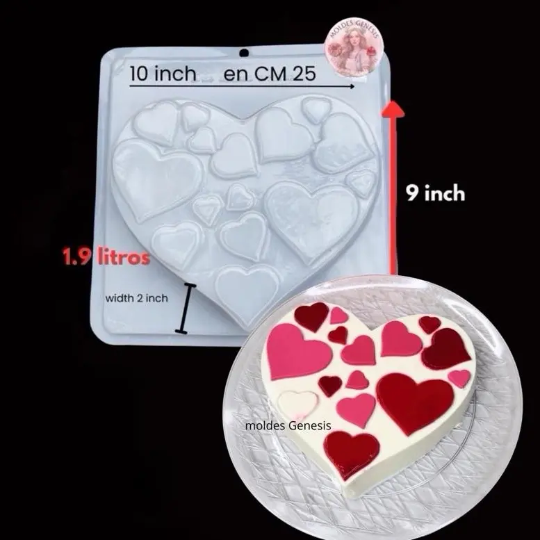 Heart-Shaped Gelatin Mold 10x9 inches 1.9 Liters Capacity Plastic Mold for Mother's Day Dessert Creative Food Crafting - Molde de plástico para gelatinas