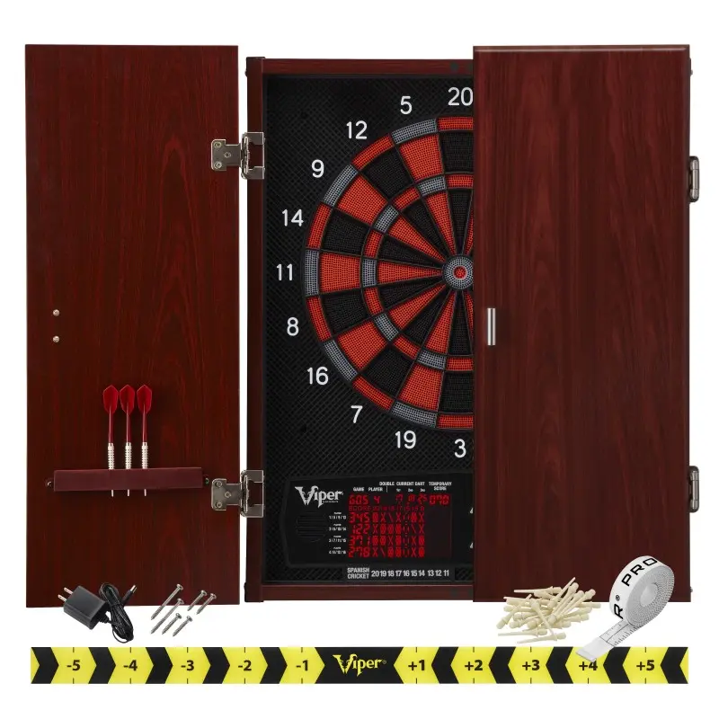 Regulation Size Electronic Dartboard Cabinet Set for Adults - 15.5in Target, Storage Doors, 16-Player Support, 57 Dart Games, Backlit LCD Display, 1-Year Coverage, Durable and Organized Game Room Gear, Complete Setup