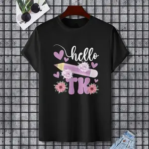 Hello TK Transitional Kindergarten Student TK Teacher T-Shirt for Men Women Women Men Women, 100% Cotton, Single Side Printed, Black Short Sleeve T-shirt, Gift for Family Friends, S-XXXL, 1 pc, Fabric Weight 180g