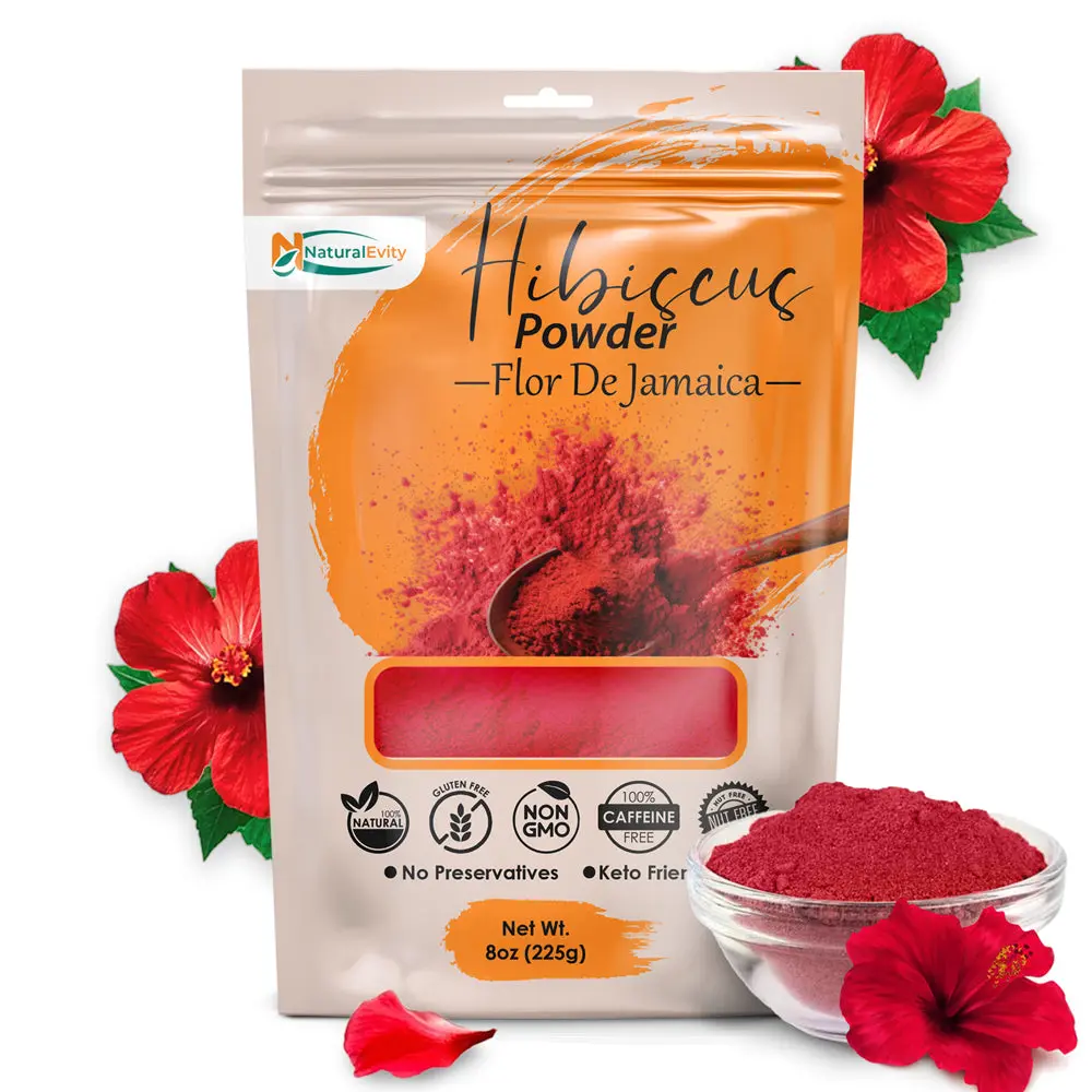 NaturalEvity Ayurveda Hibiscus Powder - 8oz Caffeine-Free Antioxidant Supplement, Plant-Based Vitamin C Dietary Aid, Ready-to-Mix Herbal Tea, Natural