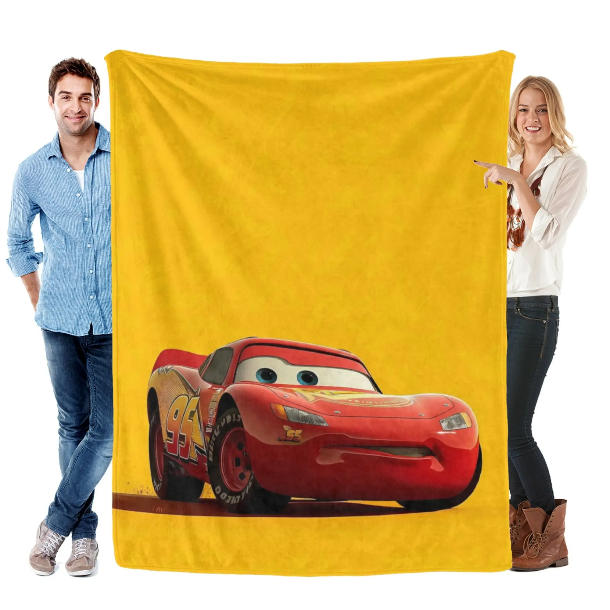 [SummerVibes] DISNEY CLASSIC Cars Lightning McQueen Soft Flannel Blanket, Vibrant Yellow Throw for Home, Bedroom Decor & Couch