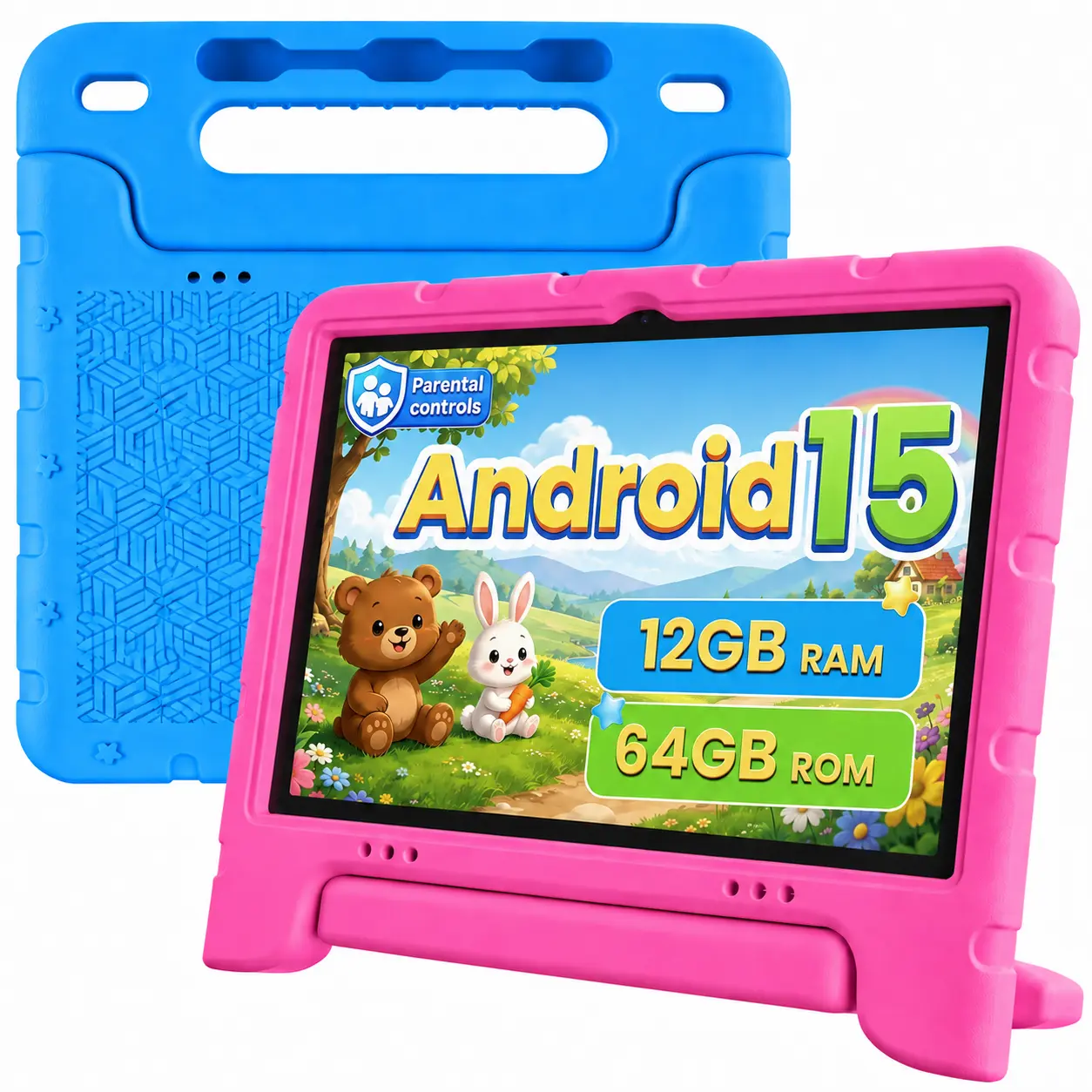JUNINKE Kids Tablets - 10.1-in Android 15 , Protective Case, Dual Camera, 2.4G WiFi, Parental Control, Built-in Li-ion, Toddlers+ Educational Electronic Gift Device