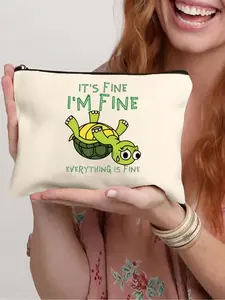 Cute Turtle Pattern Makeup Bag, Lightweight Foldable Travel Bag with Zipper Closure, Casual Cosmetic Bag for Women & Girls, Makeup Organizer Pouch, Makeup Storage Bag