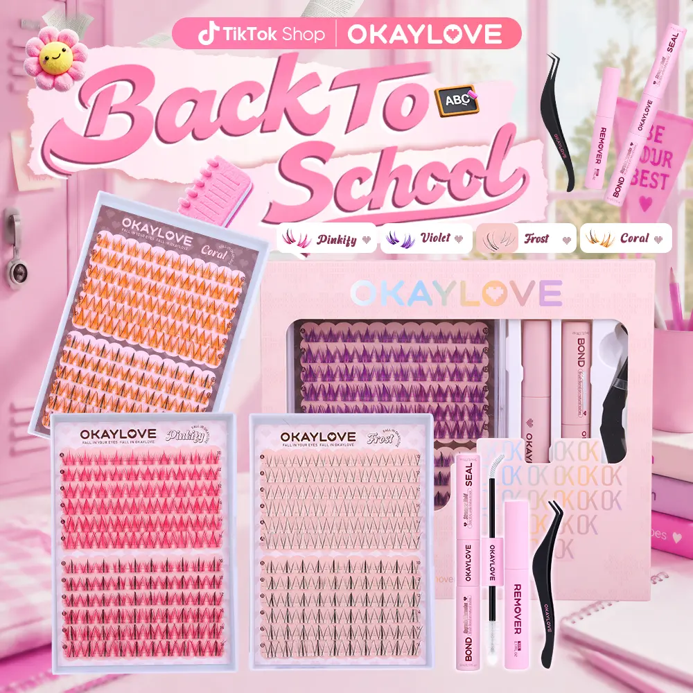 OKAYLOVE Colorful Lash Clusters Kit Frost|Violet|Pinkfy|Coral Lash Extension Kit with Long-lasting Lash Bond and Seal,Tweezers and Remover for DIY Eyelash at Home for  Party for Festival Girl Gifts #backtoschool #sohochic