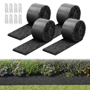 fathersdaygift VEVOR Rubber Mulch Mat Roll, 4 Rolls 120x 4.5 in, Recycled Rubber Permanent Mulch Edging Border, Natural-Looking Flower Barrier with Stakes, 0.5 in Thick Cuttable Garden Edgings for Landscaping