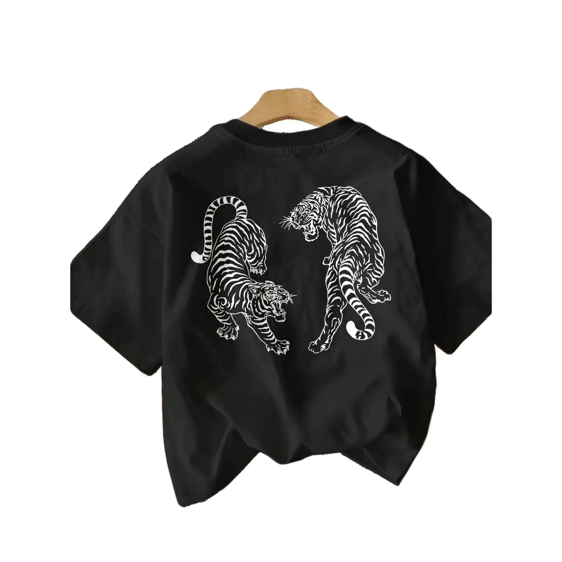 Women's Graphic T-Shirt with Geometric Tiger Print, Comfortable 100% Cotton Relaxed Fit Top for Summer Outdoor Wear and Casual Style with Leggings, Shortsleeve, Neck Top, Lightweight, Athletic, Relaxed Loose, Casual Street, Printed Graphic, Party, Fabric,