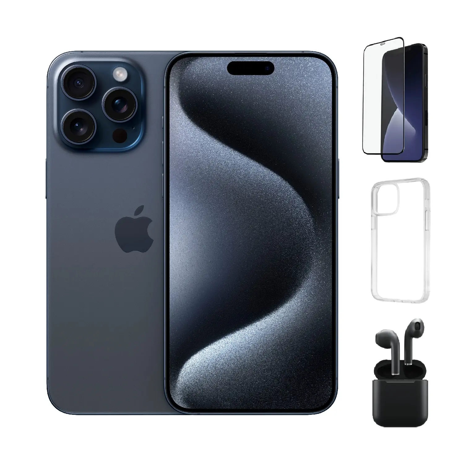 Refurbished Apple iPhone 15 Pro Max A2849 (Unlocked) Good Condition with Case, Wireless Earbuds,Tempered Glass Screen Protector & 1 Year Warranty