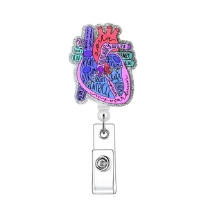 Cardiac Design Retractable Badge Holder, Nurse Badge Reel, 1 Count Name Badge Holder with Clip for Nurse Doctor Student Volunteer Employee, Identification Badges & Supplies for Office School