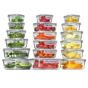 Vtopmart 18 Pack Glass Food Storage Containers with Lids -Stackable Design for Kitchen Utensils Oven Microwave Freezer Dishwasher Kitchenware Lunch Compartment Grey Rectangle Airtight Meal Prep,Large Storage,summerwins fathersdaygift