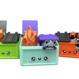 3D Printed Articulating Trash Panda with Dumpster Fire Desk Decoration