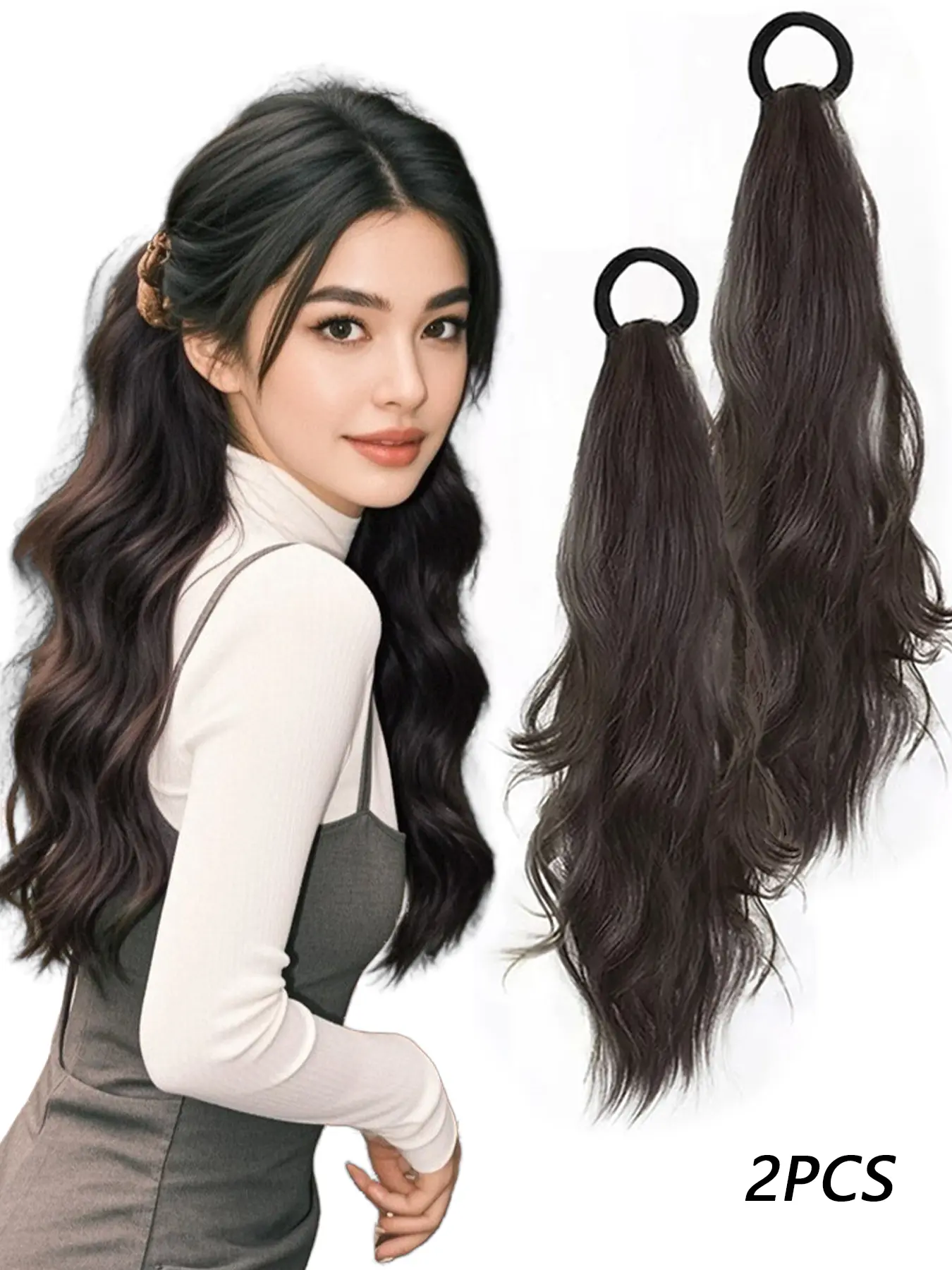 18 Inch Long Wavy Ponytail Extension, Natural Fluffy Synthetic Ponytail Extension, Synthetic Hairpiece for Women & Girls, Natural Fake Ponytail, Synthetic Hair Pieces, Wavy Hairpieces