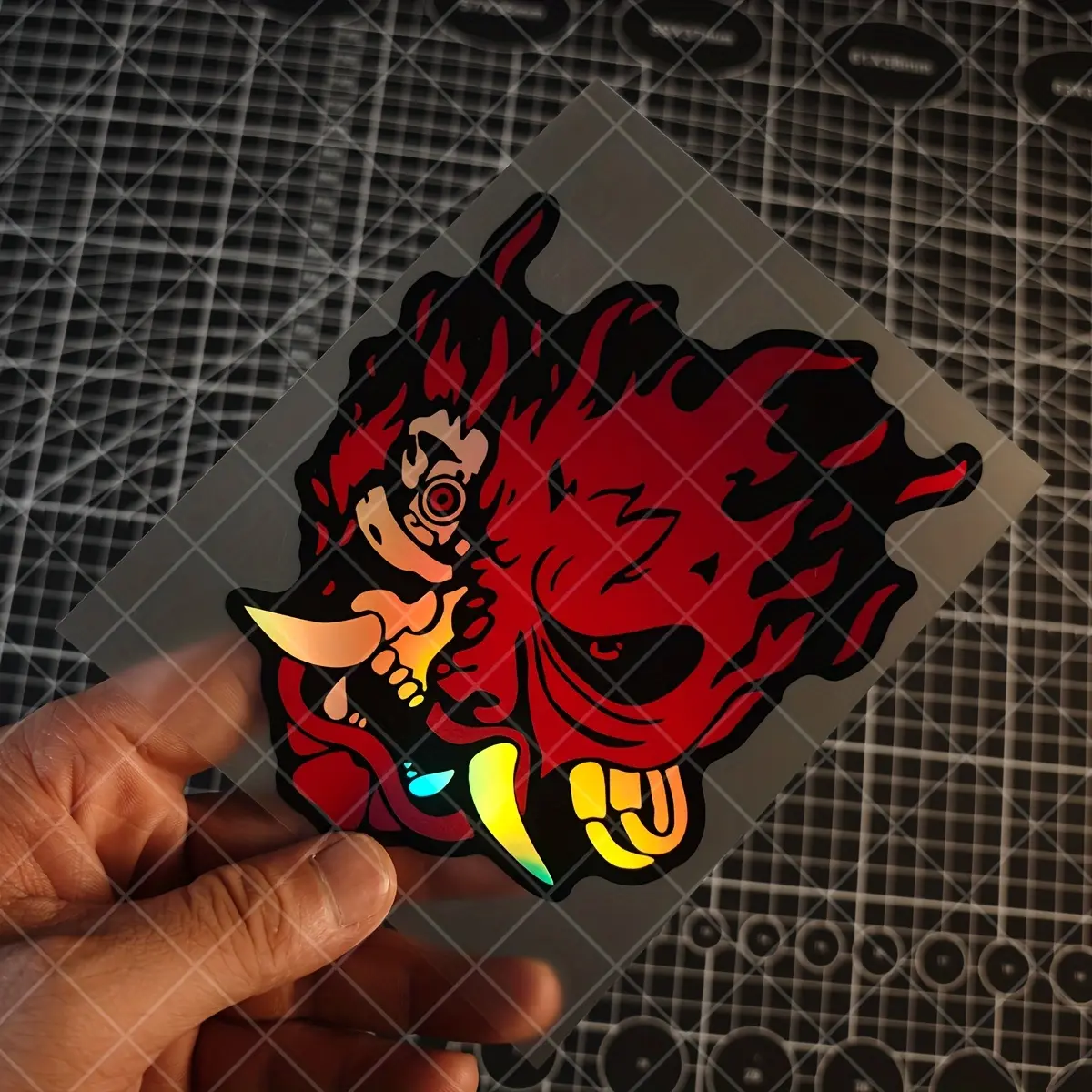 1PC Cyberpunk 2077 car sticker, Car decorative sticker - reflective holographic red and black flame decoration - suitable for cars, motorcycles, laptops, PC cases - official game theme decoration, motorcycle sticker
