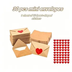 Kraft Paper Mini Envelopes with Heart Stickers, 30/60pcs DIY Gift Card Holders for Father’s Day & Valentine’s Day