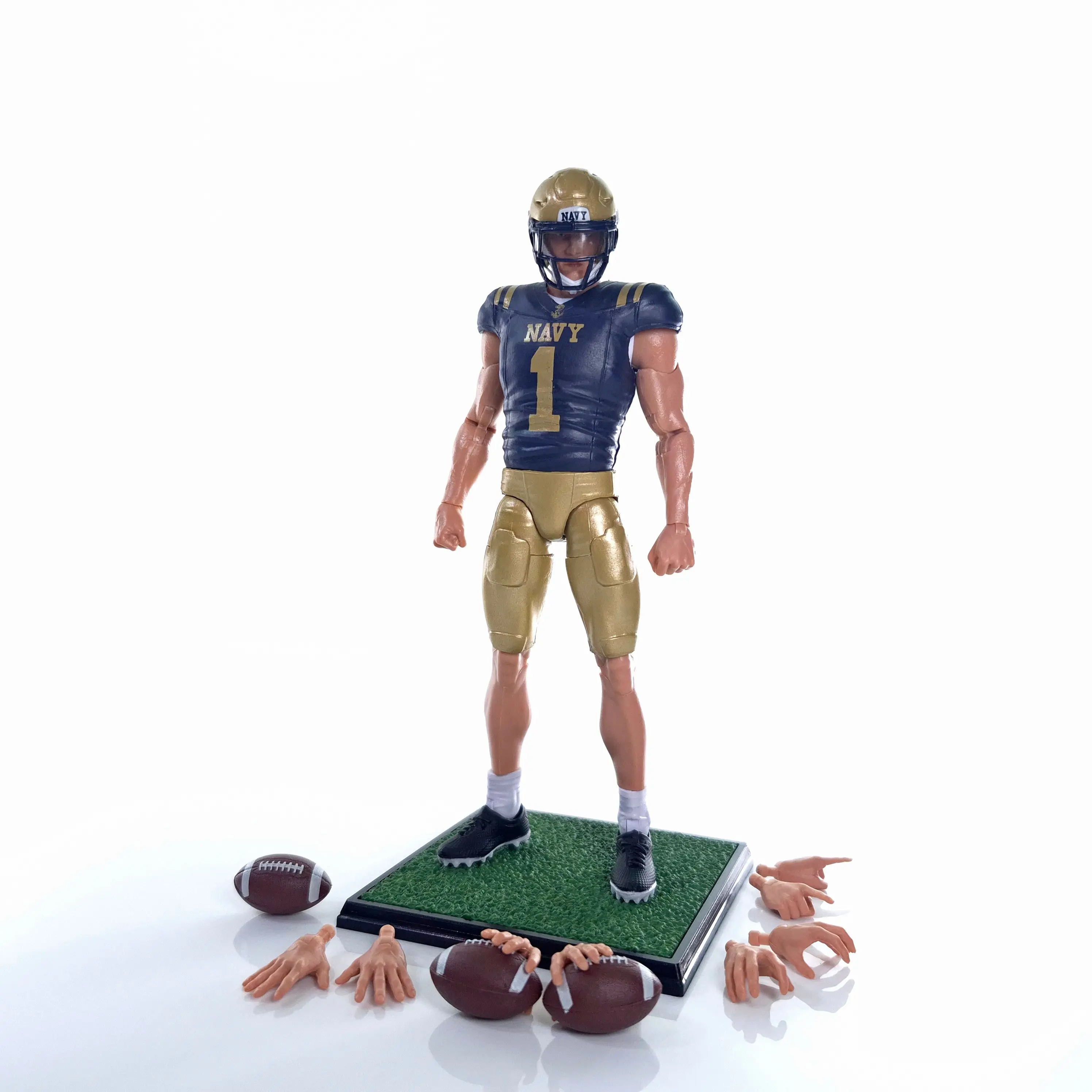 New Officially Licensed by U.S. Naval Academy Navy Walk-On Football Figurine, 6-Inch Articulated Sports Collectible with Full Articulation, 4 Interchangeable Hand Sets for Football Fans