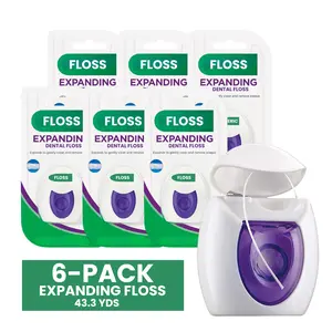 6-PACK Expanding Dental Floss, Waxed Woven Floss 43.3 YD – Unflavored Dental Floss for Tight Teeth, Superior Plaque Removal Dentist Recommended Floss
