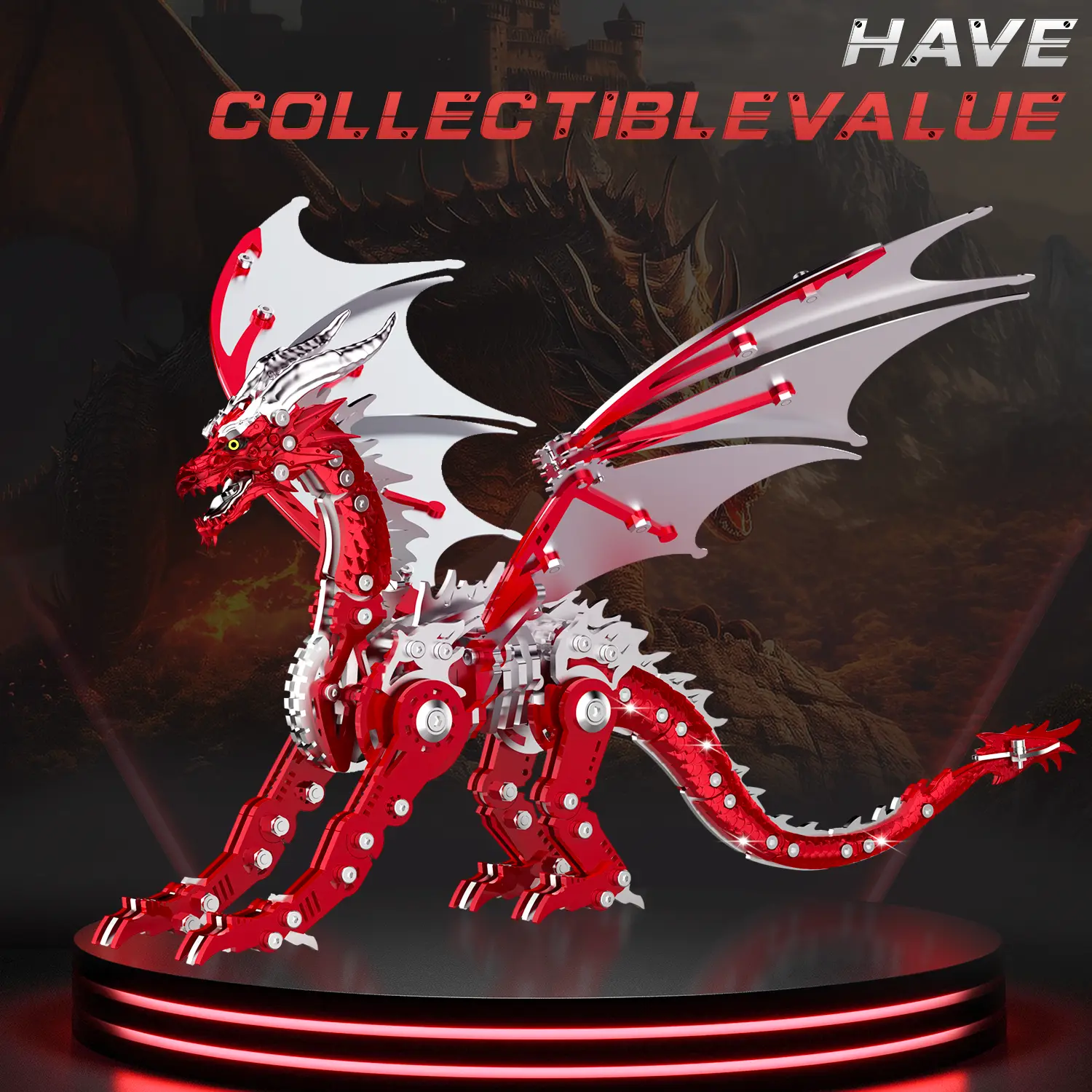 3D Puzzles for Adults & Kids Stainless Steel Pteranodon Metal Puzzle Kit Red Dragon Building Blocks Jigsaw Family Game Toy