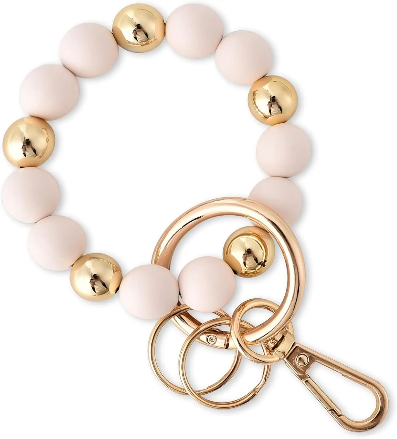 Women's Silicone Beaded Elastic Bangle Keychain - Round Shape, Extendable Size, Female Wear, Everyday Use Key Ring Holder, Solid Beads