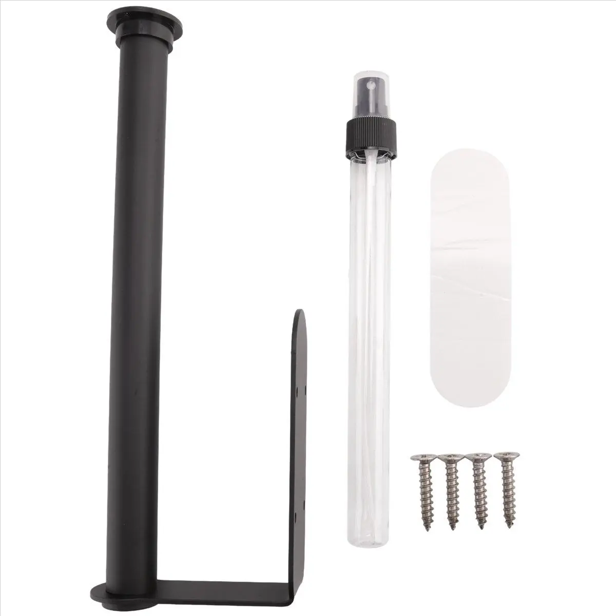 Metal-Steel Paper Towel Holder with Spray Pump & Sticker, Hanging Wall-Mount Roller for Kitchen Cabinet & Bathroom (Black)