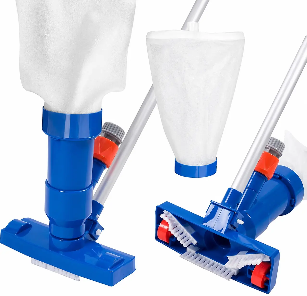Pool Spa Jet Vacuum Cleaner with 56-Inch Pole and 2 Filter Bags (Ultra Fine and Regular), Portable Underwater Sweeper with Brushes for Above Ground Pools, Hot Tubs, Ponds, and Fountains