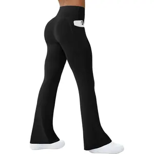 Womens Yoga Pants with Pockets High Waisted Flare Leggings Bell Bottom Yoga Dress Pants Seamless Bootcut PantsGift
