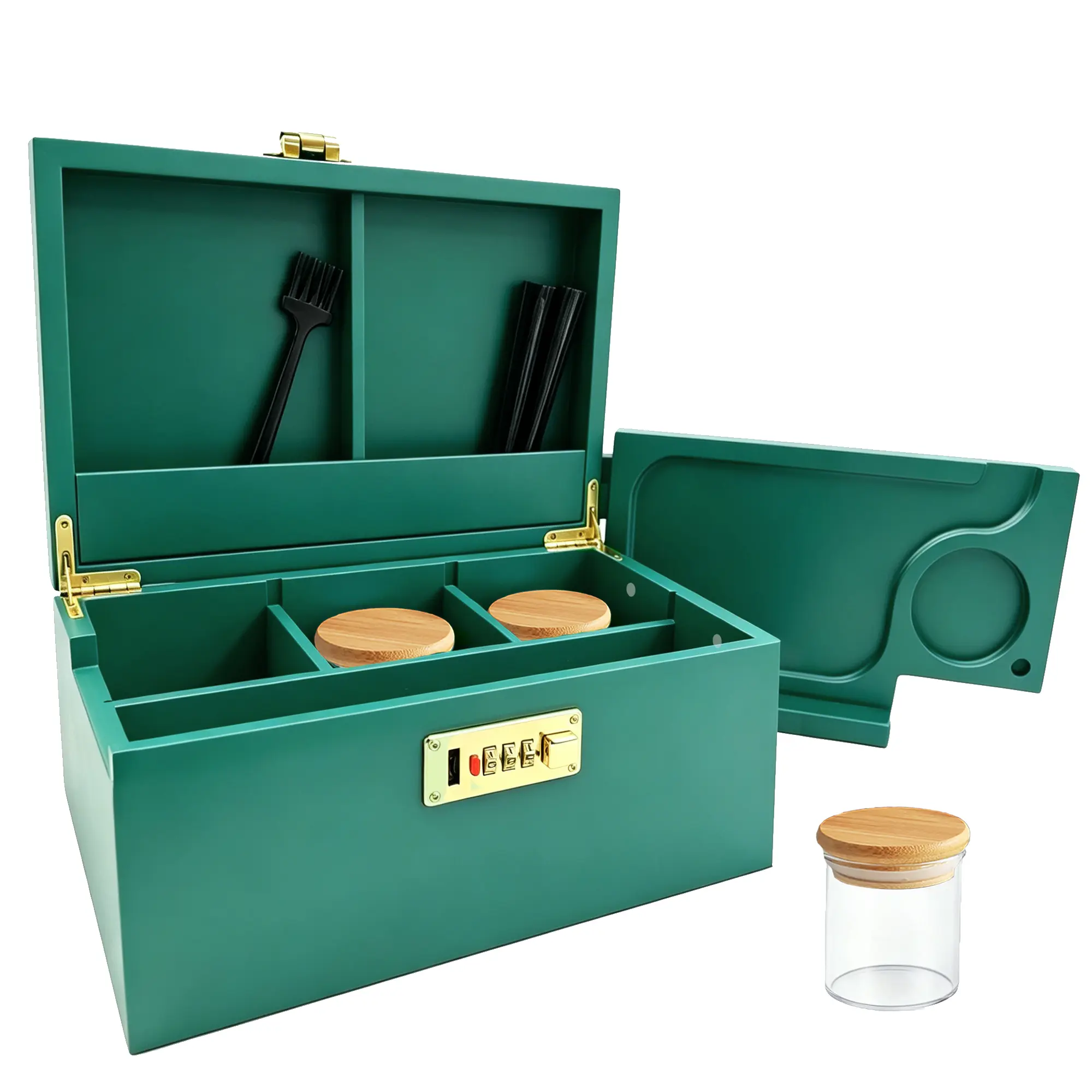 Bamboo Storage Box with Combination Lock - Handmade Wooden Gift Chest with Removable Dividers & Accessories, Ideal Mother's Day Father's Day Birthday Christmas Housewarming Present(Green)