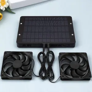 Solar Powered Dual Fan Ventilation System, Silent Plug-Free Easy Installation, Home Outdoor Greenhouse Chicken House Pet Room Air Circulation Device, Air Circulator Fan