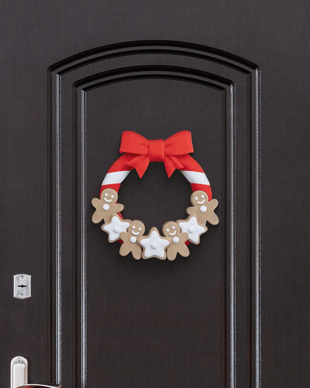 FLOPY Festive Gingerbread Wreath - Christmas Ornaments with Red Bow, Star Accents, Holiday Door Decor, Home Supplies Beauty Gift