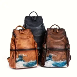 Universal Genuine Leather Backpack for Men & Women Brown Cowhide Fashionable Functional Bag Ideal for Work Travel Daily Use Office Lady Handbags