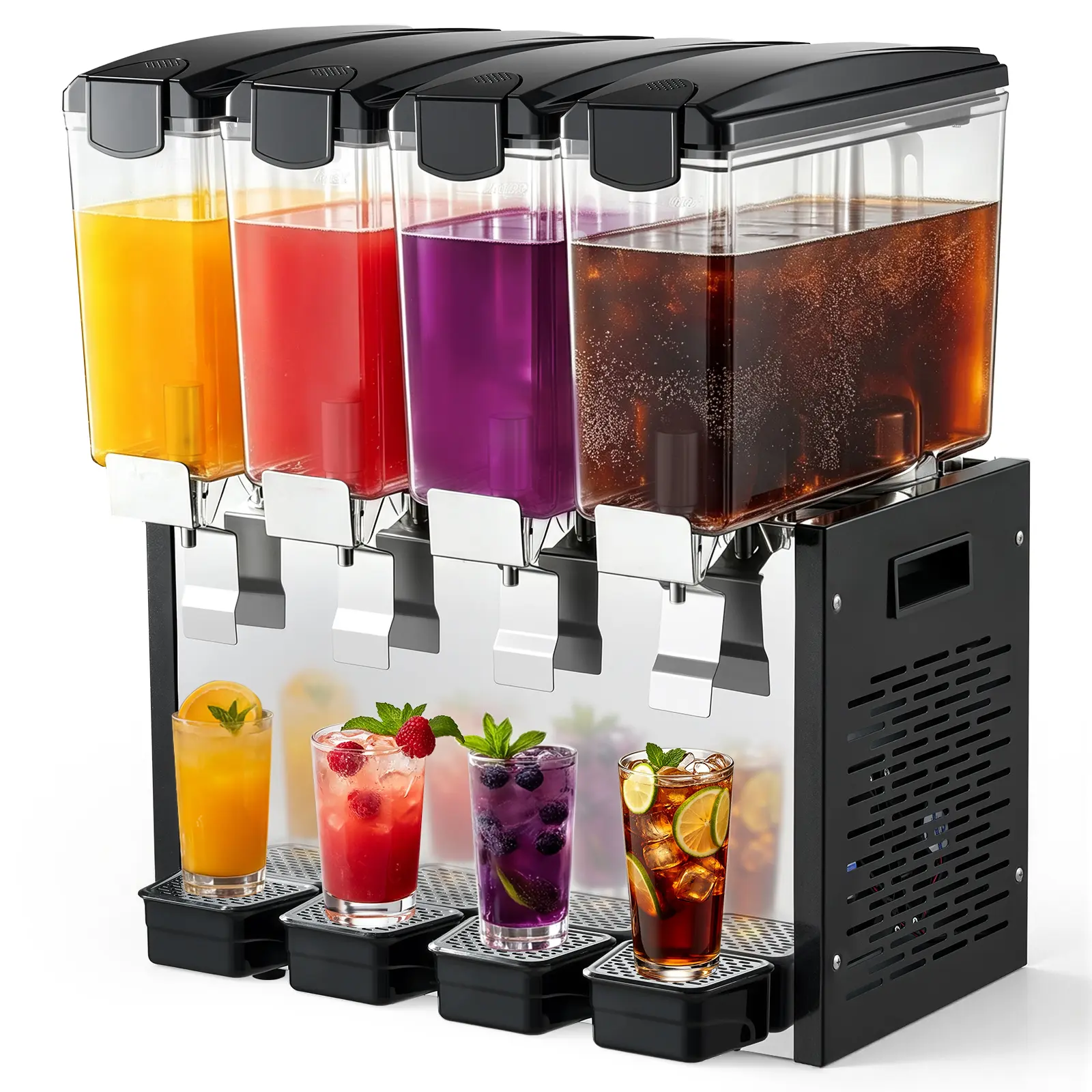 VEVOR Commercial Stainless Steel Beverage Dispenser, 4 Tanks (10L/10.6QT Each) with 45℉-54℉ Temperature Control, Cooling Drink Machine for Restaurants, Bars