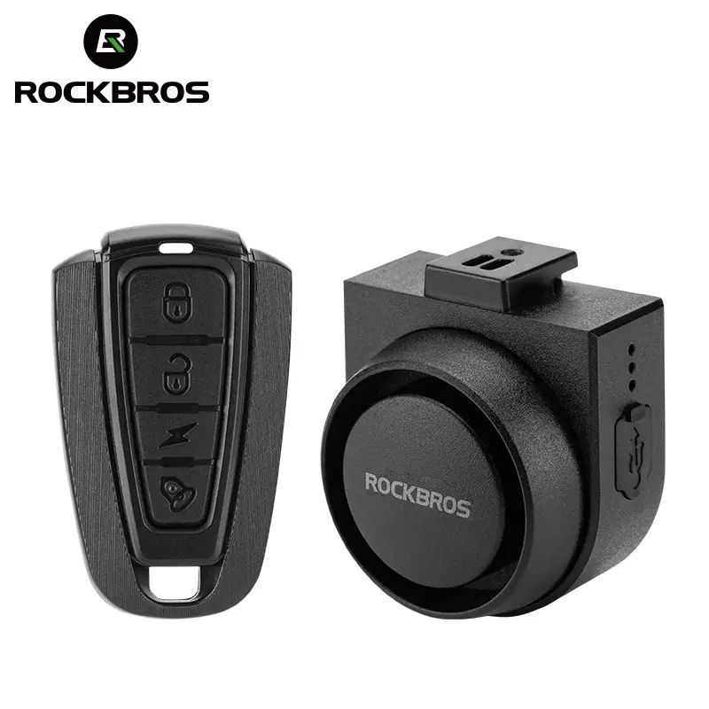 ROCKBROS Compact Wireless Bicycle Security Alarm with Remote - 115dB Siren, 2 Hours Charge, 3 Vibration Sensitivity Levels, 4 Buttons, IPX5 Waterproof, Rechargeable Li-ion Battery for Concealed Installation, Outdoor Cycling Accessories, High-Volume Siren,