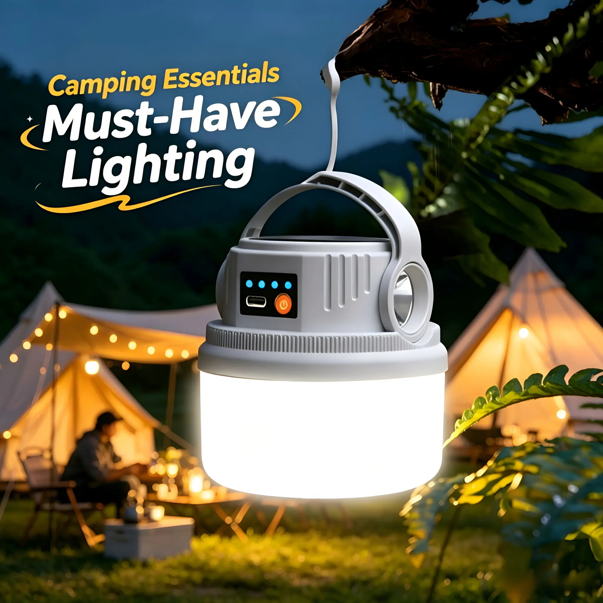 Solar-Powered Outdoor Lantern - Dual Power Options, 0 Electricity Costs, High Brightness, Essential for Camping, Fishing Emergency Lighting