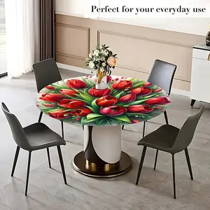 1PC Luxury Elastic Round Tablecloth, Soft Milk Silk Stretch Round Table Cover, Easy Daily Care & Simple to Clean, Versatile Tablecloth for Home Living Room Hotel Round Dining Table