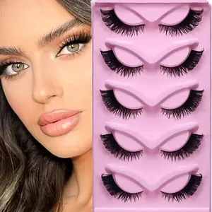 5 Pairs Cat Eye Lashes Long Lashes Cat Eye Look Wispy Lashes Eye End Elongated Strip Thick False Eyelashes