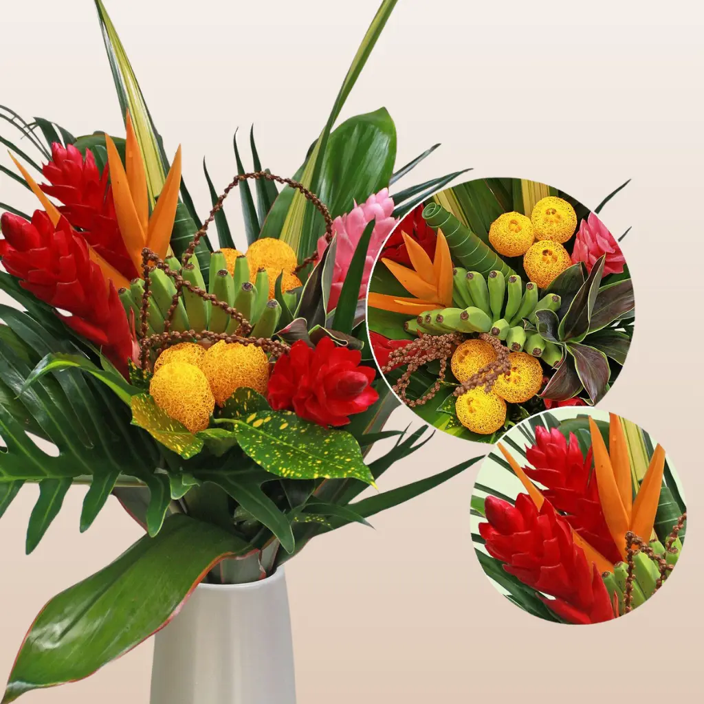 Summer Rocks Fresh Tropical Bqt - Luscious Beach-Inspired Bouquet with Gingers Heliconia & Mini Bananas 89 cm Stem Length No Vase Included