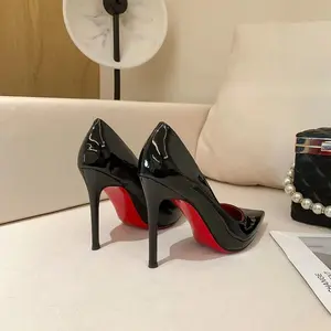 New 2025 Autumn Black Patent Leather Pointed Women's High Heels Sexy Women's Dresses Slim High Heels
